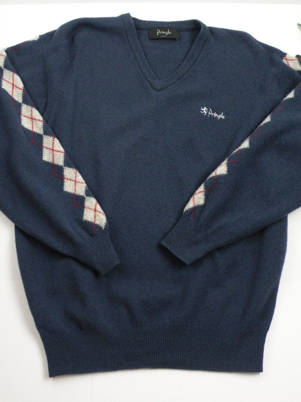 Vintage Pringle of Scotland Lambswool Sweater V-Neck Argyle Rare Size L